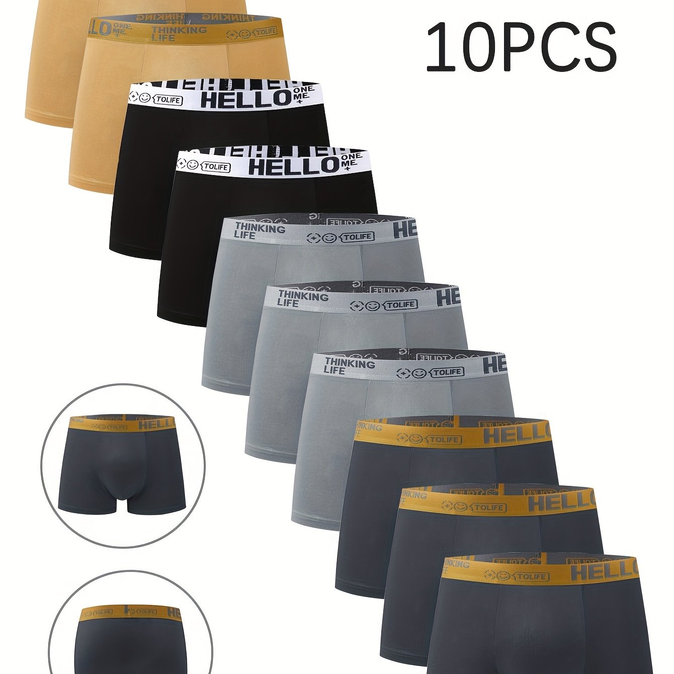 10pcs of 'Hello' Print Men's Boxer Briefs - Fashionable, Breathable, and Comfortable Sports Trunks with High Stretch and Quick-drying Technology