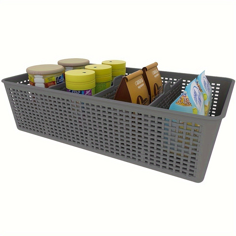 Multi-purpose woven storage box with divider for bathroom vanity and kitchen cabinet/countertop drawer - set of 5 pieces.