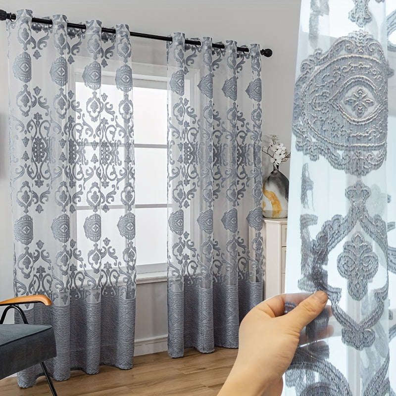 Enhance your home decor with this elegant Jacquard embroidered window sheer curtain, perfect for the living room, bedroom, or balcony. Add a soft and stylish touch to any space with this beautiful window treatment.