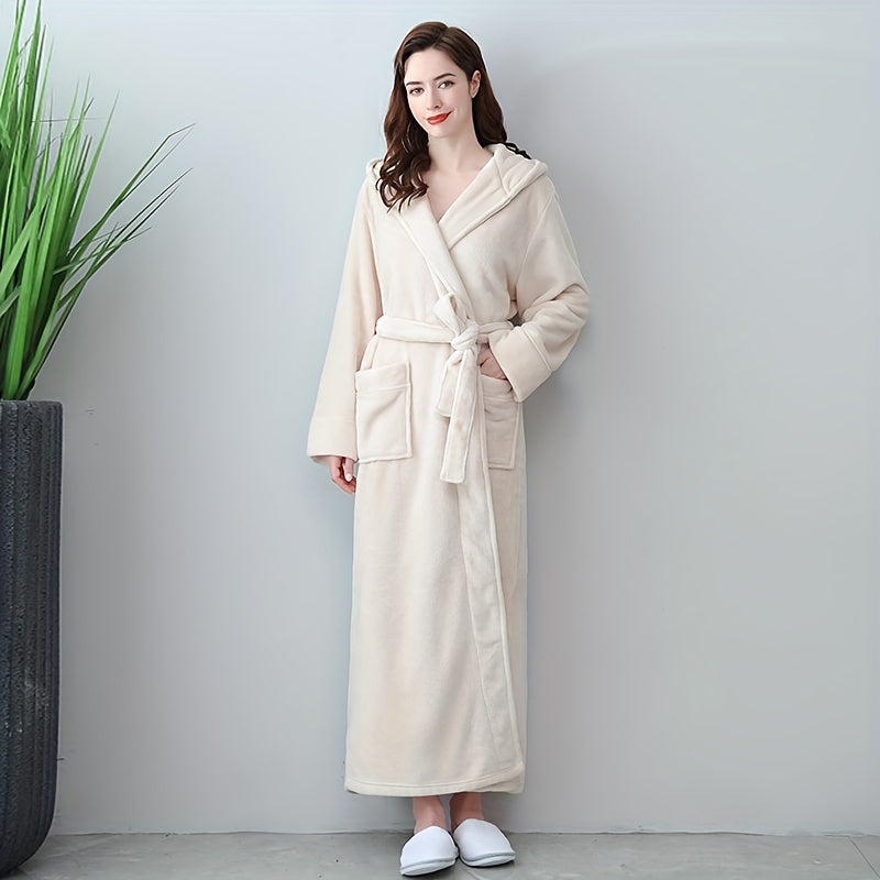 Coral Fleece Bathrobe with Long Sleeves, Couple Style, Hooded for Autumn and Winter