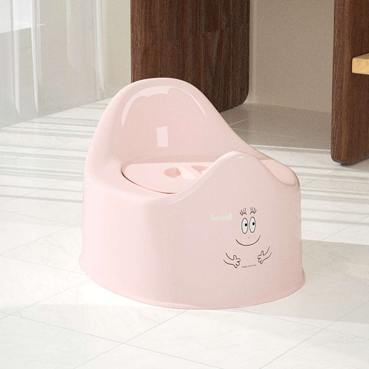 Heart-shaped potty training seat designed for children aged 0-3 years, featuring easy-clean durable PP material. Available in white, pink, or blue colors with a urine bucket for toilet training and promoting independence.