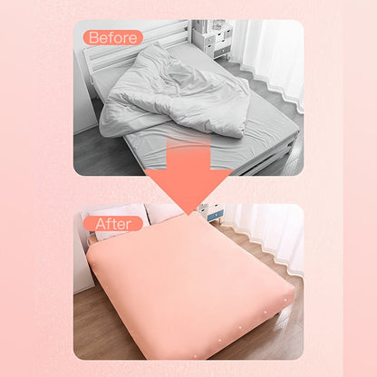 5, 7, or 9 piece set of Quilt Fixers designed to prevent duvets from slipping, with corner buckles to keep sheets and covers in place. These stabilizers are soft, safe, and needle-free. Available in pink and easy to detach, complete with necessary tools.