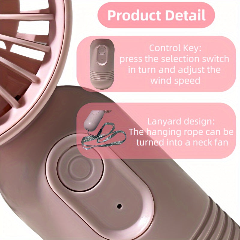 Stay cool in hot weather with this set of 2 Hanging Neck Fans with lanyards, perfect for office, outdoor activities, travel, and camping. These mini portable fans feature USB charging, 3 speeds, and are ideal for makeup touch-ups. A must-have for female