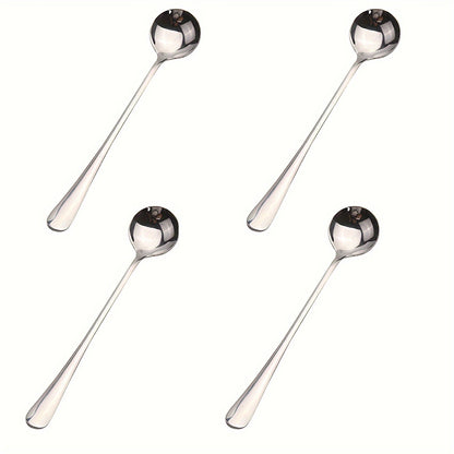 Set of 4 Stainless Steel Long Handle Spoons - Great for Coffee, Iced Tea, Ice Cream, and Desserts - Suitable for Use at Home, in Restaurants, or at School for Coffee Serving