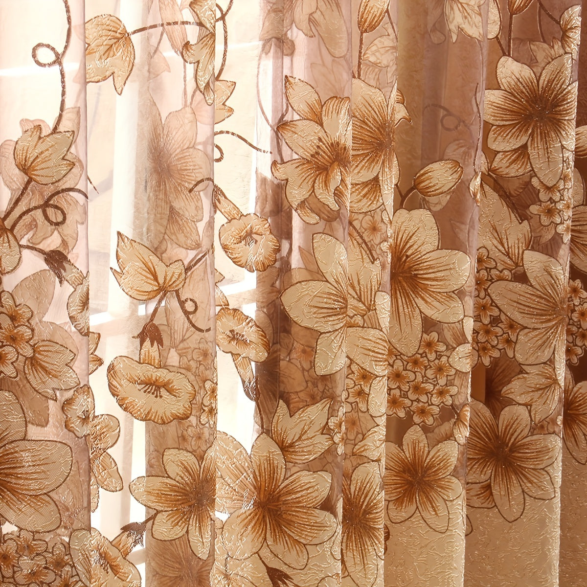 Sheer Curtain with Flower Pattern, Pastoral Morning Glory Design, Single Layer Thin Sheer Curtain with Rod Pocket, Ideal for Living Room and Bedroom Decor