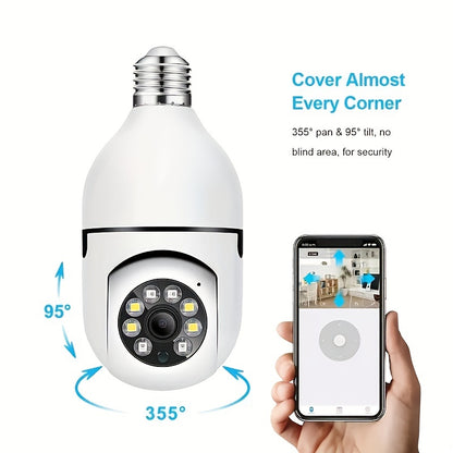 YIIYRY WiFi Light Bulb Security Camera with 360° Pan/Tilt, Two-Way Audio, Real-Time Video Streaming, Multi-Person Sharing, Cloud & SD Card Storage - White, Home Security Camera|Sleek White