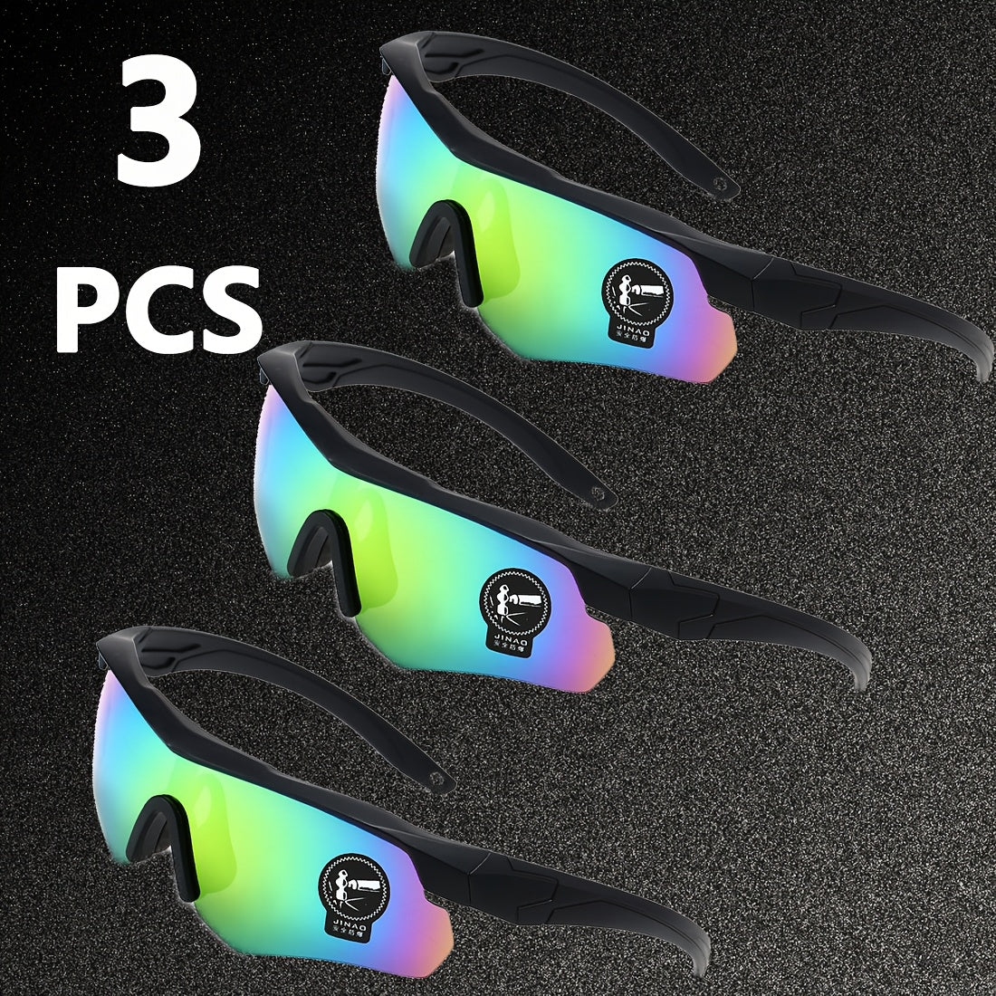 UV400 Cycling Glasses, 3-Pack, PC Lens & Frame, Sports Running Eyewear, Outdoor Performance Goggles.