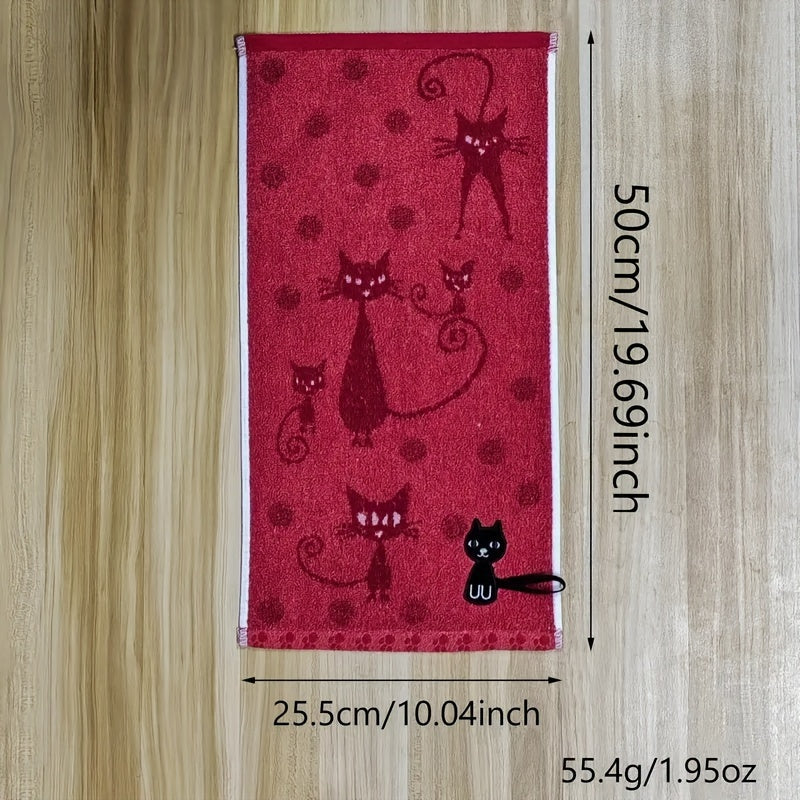 Cat print hand towel, absorbent and quick-drying, ideal for home bathroom. Great as a small towel gift or holiday decoration.