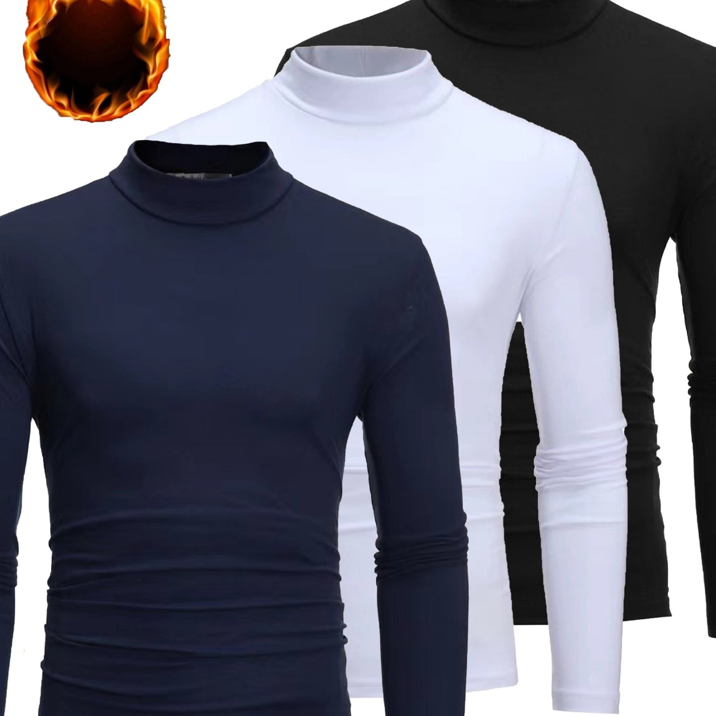 Set of three men's half-high collar tops with velvet underwear for autumn and winter.