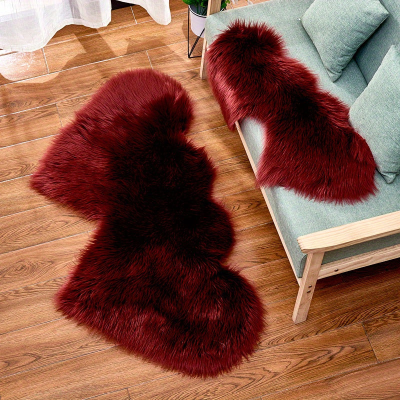 Double Heart Faux Sheepskin Rug, Heart Shaped Fluffy Rug, Soft Plush Shaggy Carpet Area Mats, Girls Bedroom Sofa Decor, Home Floor Accent