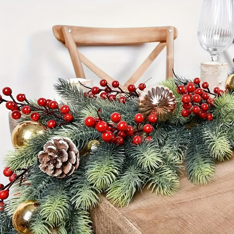 Art Deco style artificial pine branch garland for DIY holiday decor, flexible and unlit, suitable for various occasions. No feathers.