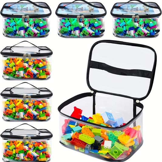 Convenient Dual Zipper Portable Toy Storage Bag - Clear PVC Organizer for Building Blocks & Puzzles, Sturdy Lid, Easy Carry Handle - Featherweight, Water-Resistant, Minimalist Design - Ideal for Home Organization & Travel, Gift Wrap Holder