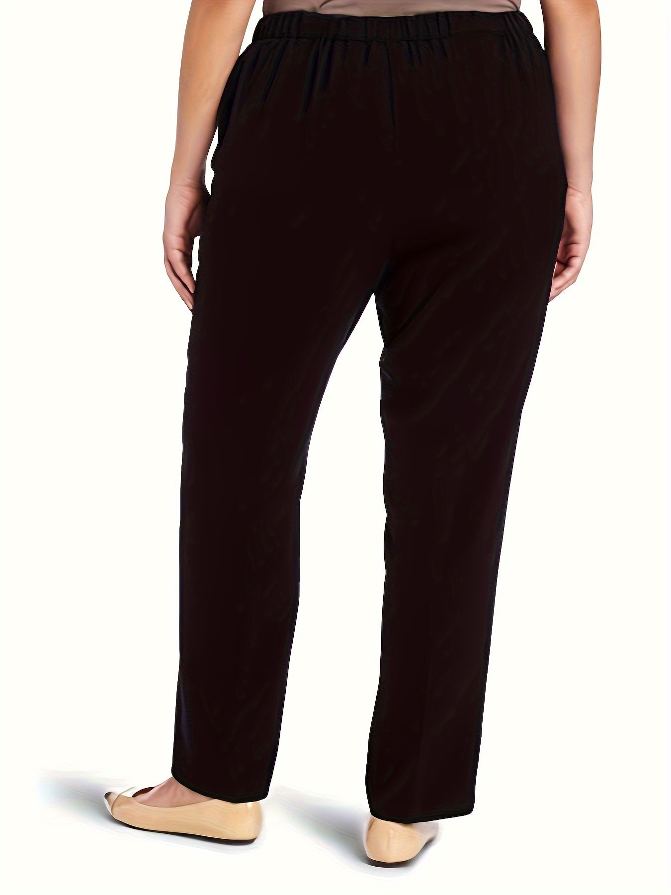 Stylish high-waisted straight-leg pants for plus-size women, made from stretchy polyester with pockets. Ideal for spring and fall.