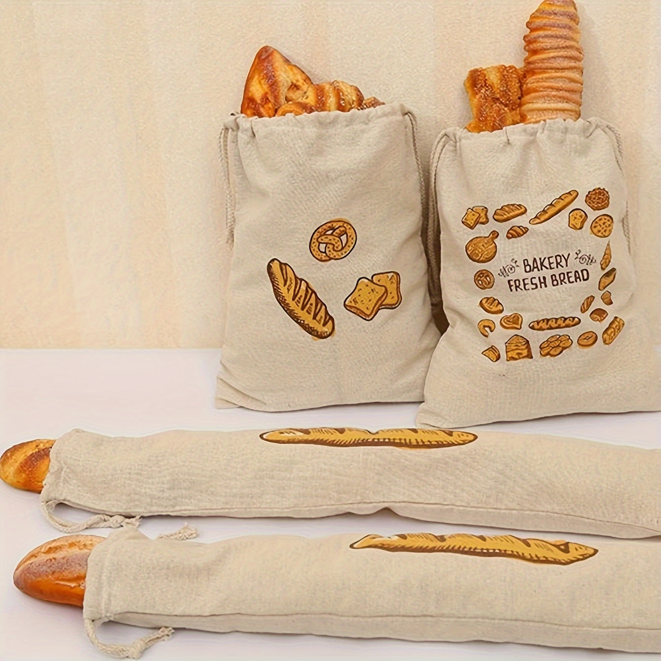 1 piece of Reusable Produce Bags, Shatterproof Reusable Bread Storage Bags, Portable Drawstring Bags made of Unbleached material, ideal for storing Bread, Toast, Baking Foods, organizing and storing in the kitchen, Great addition to Kitchen Accessories.