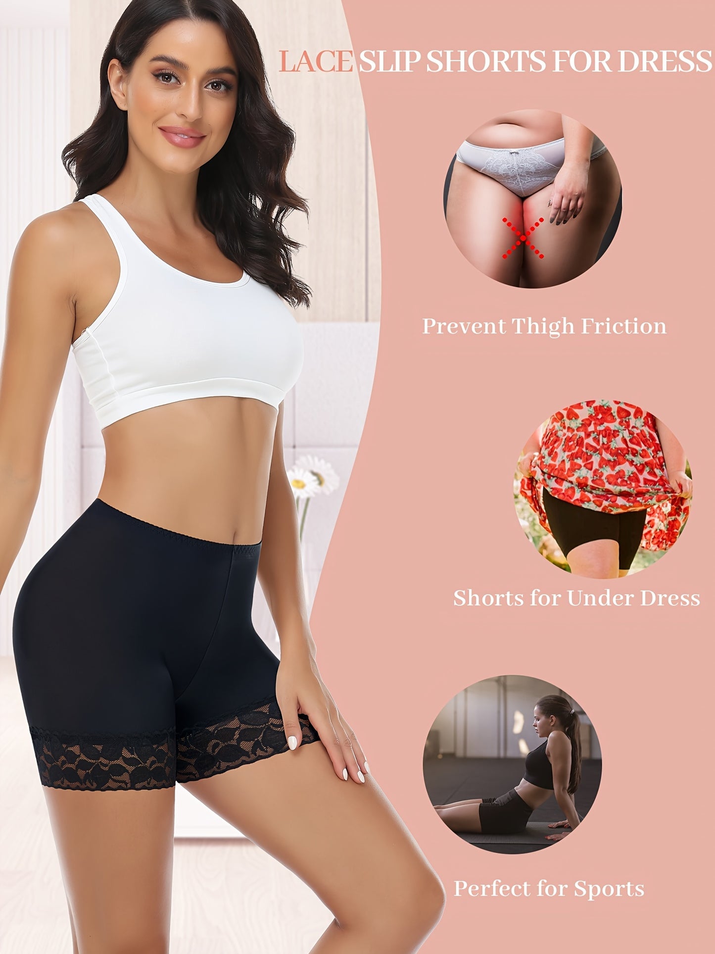 Women's Lace, Seamless Boyshorts for Chafing, Safety Under Shorts