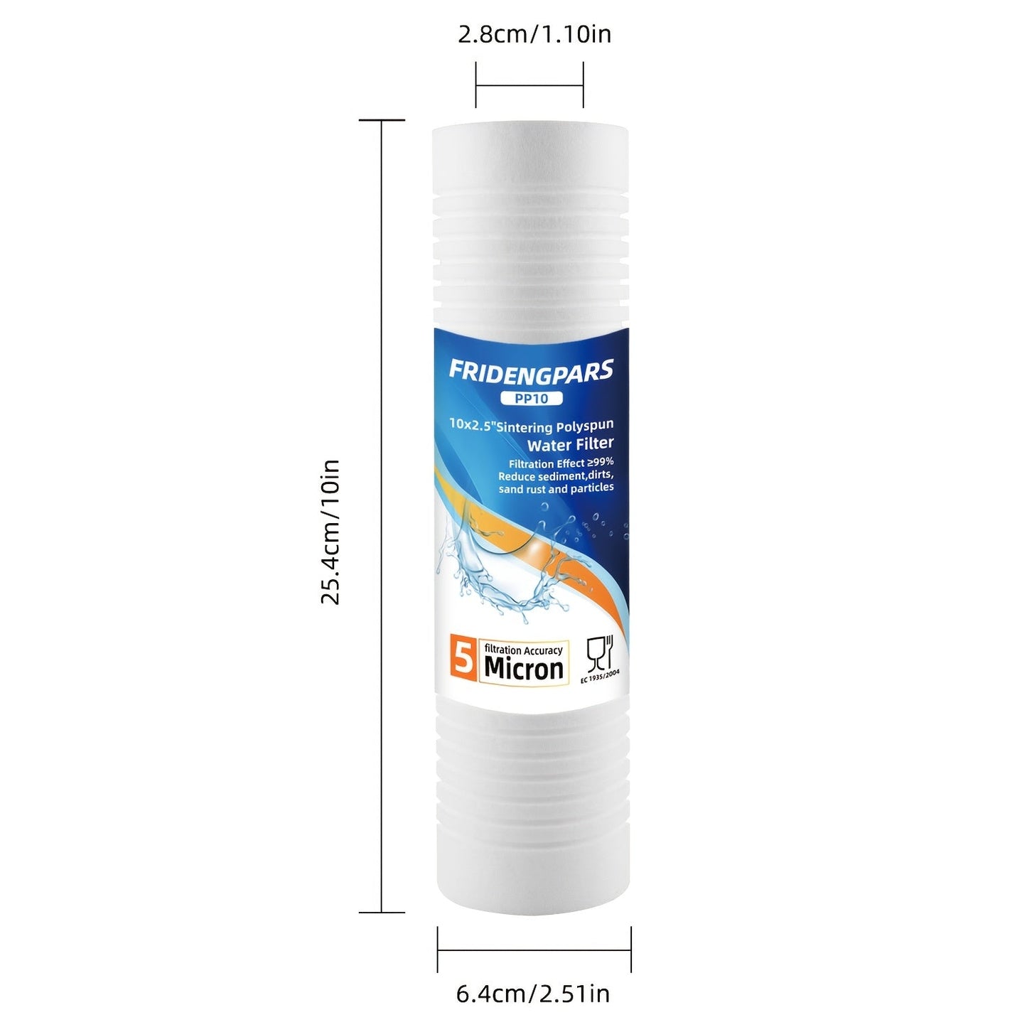 Set of four 25.4x6.35cm water filter cartridges with 5 micron trench sediment, that fit AP110, WHKF-GD05, and CFS110 models. These standard capacity whole house replacement filters are ideal for purifying water.