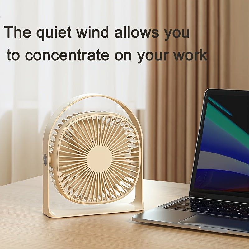 Desktop Fan with LED Light, 5-Speed Strong Wind, 360° Rotatable Head, USB Rechargeable 1200mAh Lithium Battery, Portable Design, Button Control, Plastic Material, Suitable for Indoor & Outdoor Use in Office, Restaurant, Bedroom