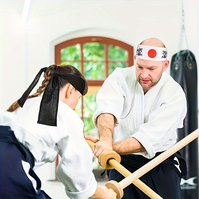 1pc Authentic Bushido Hachimaki Headband - Japanese Samurai & Sushi Chef-Inspired, Breathable Knit Bandana with Red Sun Emblem & Black Ribbon Tie, Great for Karate, Sports, Cooking, and Cultural Events - A Popular Choice