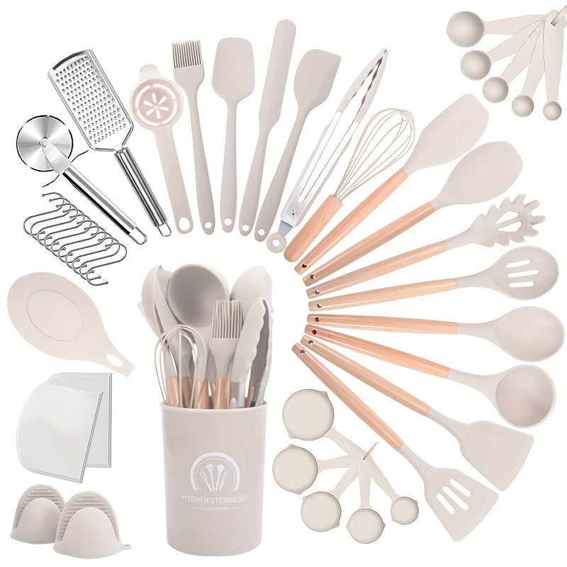 43-Piece Silicone Kitchen Utensil Set by Umite Chef - Includes Non-Stick, Heat Resistant Tools with Stainless Steel Handles and Organizer Stand