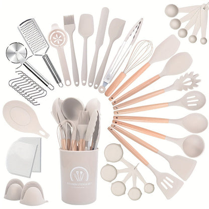 43-Piece Silicone Kitchen Utensil Set by Umite Chef - Includes Non-Stick, Heat Resistant Tools with Stainless Steel Handles and Organizer Stand