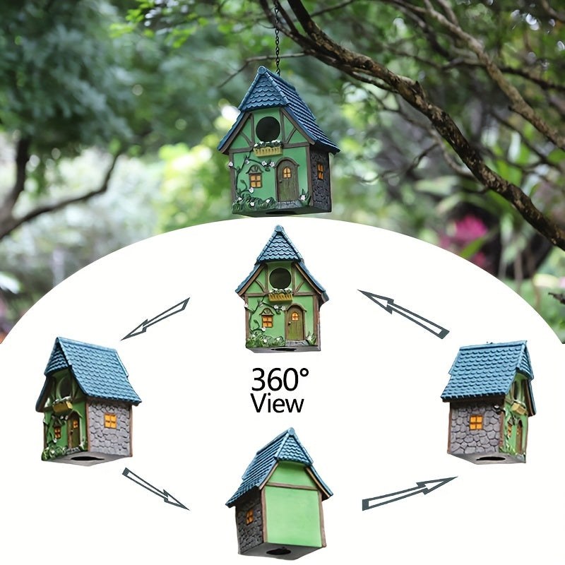 Outdoor hanging bird house suitable for outdoor decoration, hand-painted and rural in style.