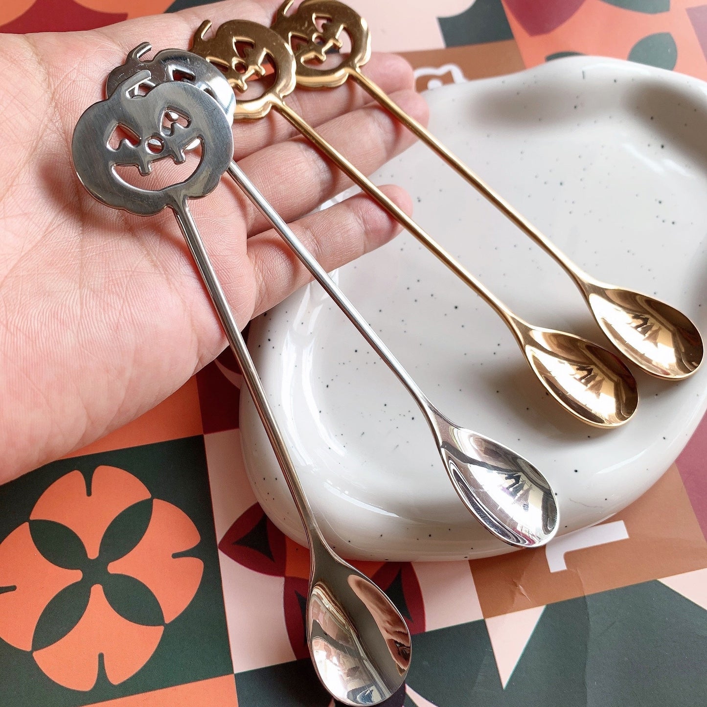 Festive Halloween Stainless Steel Mini Coffee & Tea Spoon Set - Pumpkin & Designs, ideal for Halloween Party Tableware, 1 piece