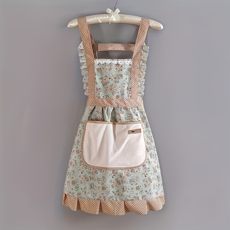 Floral Lace Princess Apron with Hand Wipe Pocket - Perfect for any cleaning task in pink or green