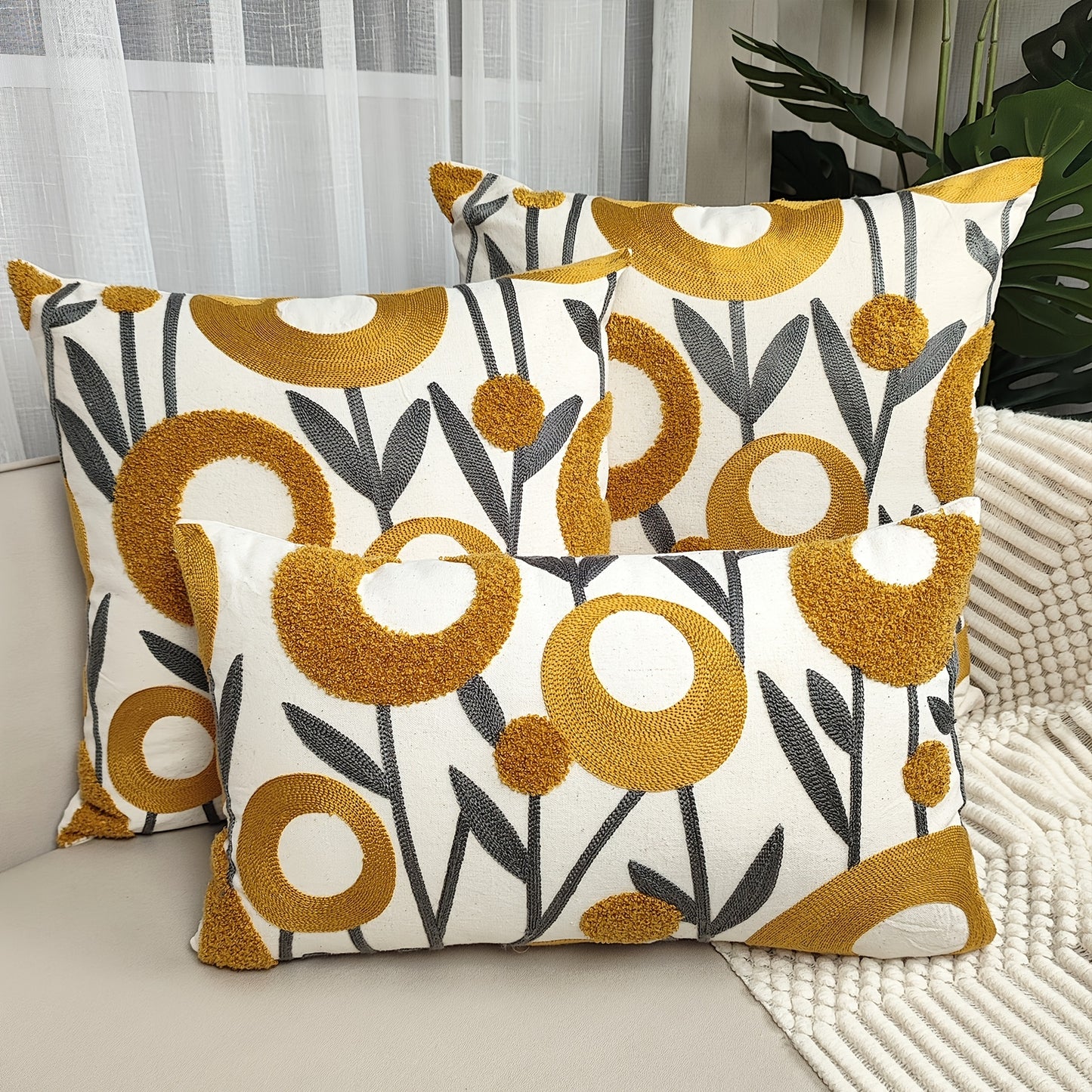 Soft square cushion cover with flower design for couch or bedroom, pillow insert not included.