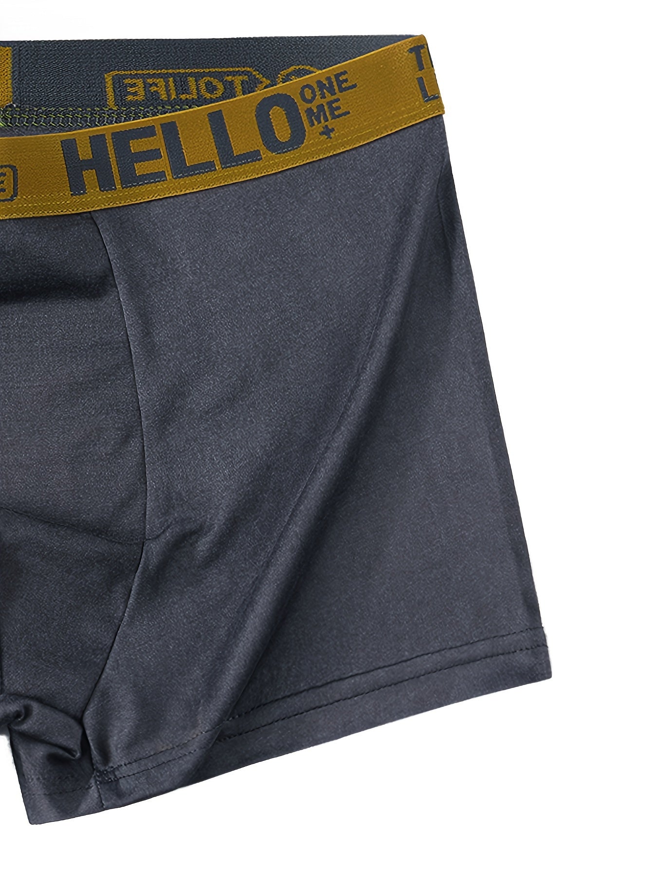 Men's 'HELLO' Boxer Briefs - Quick-drying, breathable, and comfortable sports trunks with high stretch, made from a solid color polyester and spandex blend.