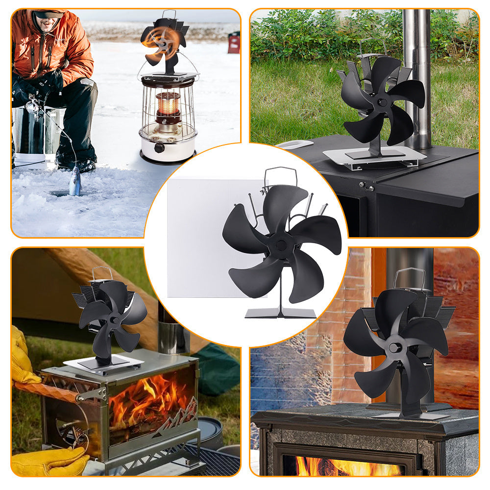 5-Blade Portable Fireplace Fan - Efficient Heat Distribution for Log Burners & Stoves without Electricity