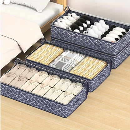 Under Bed Storage Bag with Clear Window - Extra Large Size. Made of Non-Woven Fabric with Dual Zipper Closure for Easy Access. Versatile Organizer with Utility Hooks.