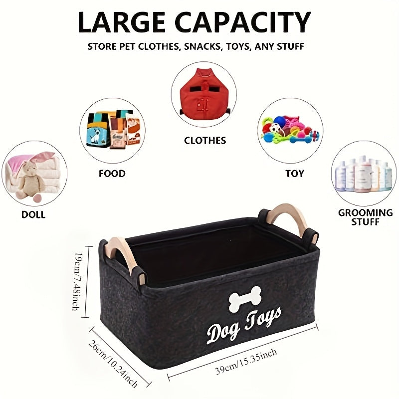 Durable storage box for pet toys, laundry basket for dogs and cats, home organizer made of polyester.