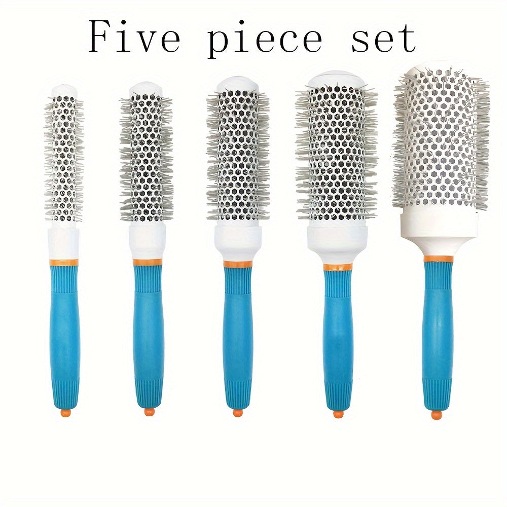 5-piece professional hair styling comb set with durable, heat-resistant aluminum tube brushes for blow drying and detangling, featuring an ergonomic design for easy hair management.