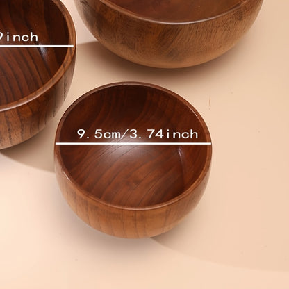 Acacia wooden bowl for rice, soup, noodles; durable and suitable for indoor and outdoor use, anti-scald; daily kitchen tableware.