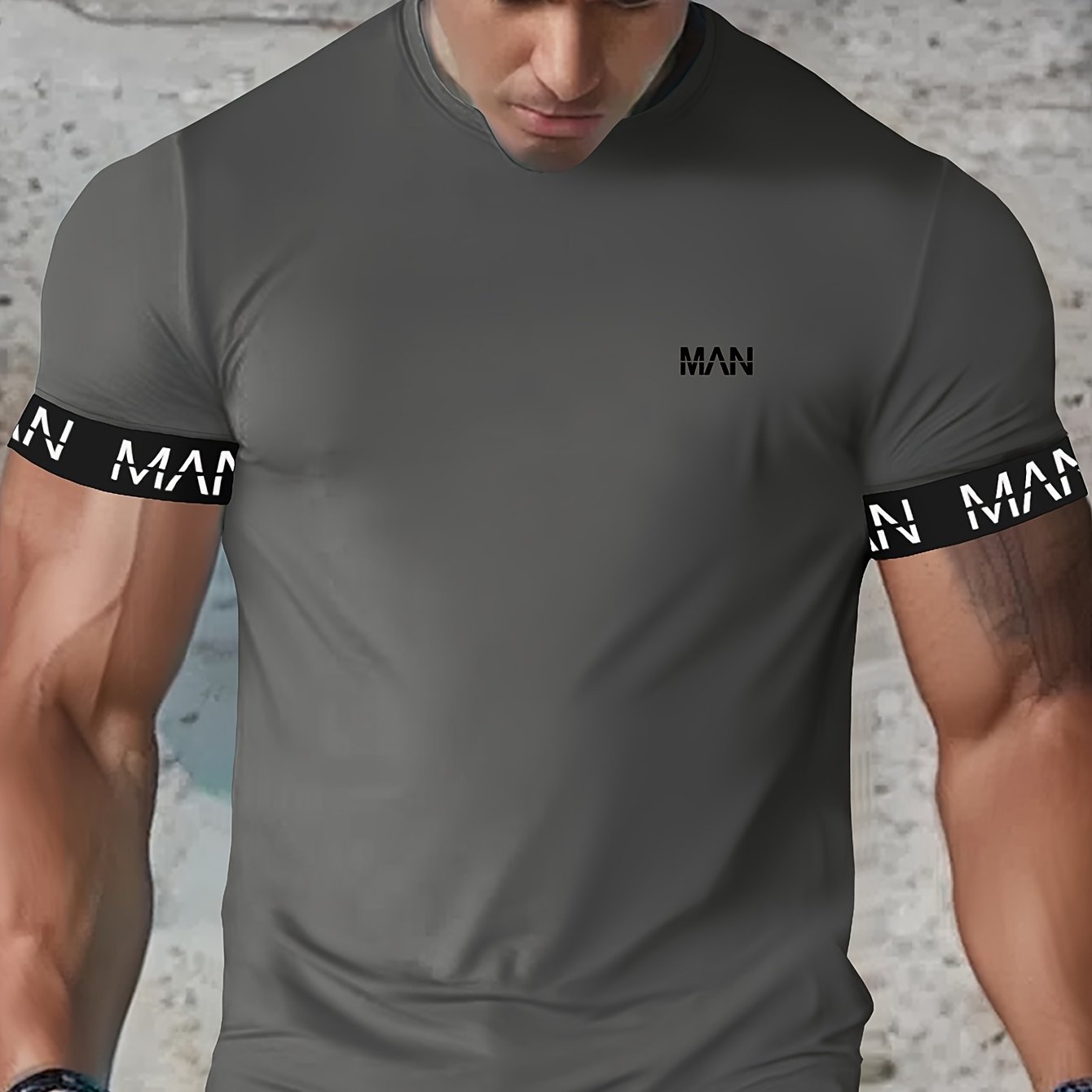 Men's lightweight athletic t-shirt made from a breathable and stretchy blend of polyester and elastane, suitable for gym, running, and training. Machine washable.