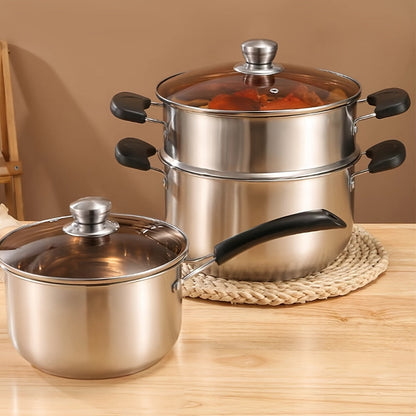 Versatile Stainless Steel Stockpot with Steamer Insert - Ideal for Soups, Stews, Breads, and Seafood - Long-lasting and Suitable for Induction and Gas Stoves in Home and Restaurant Kitchens