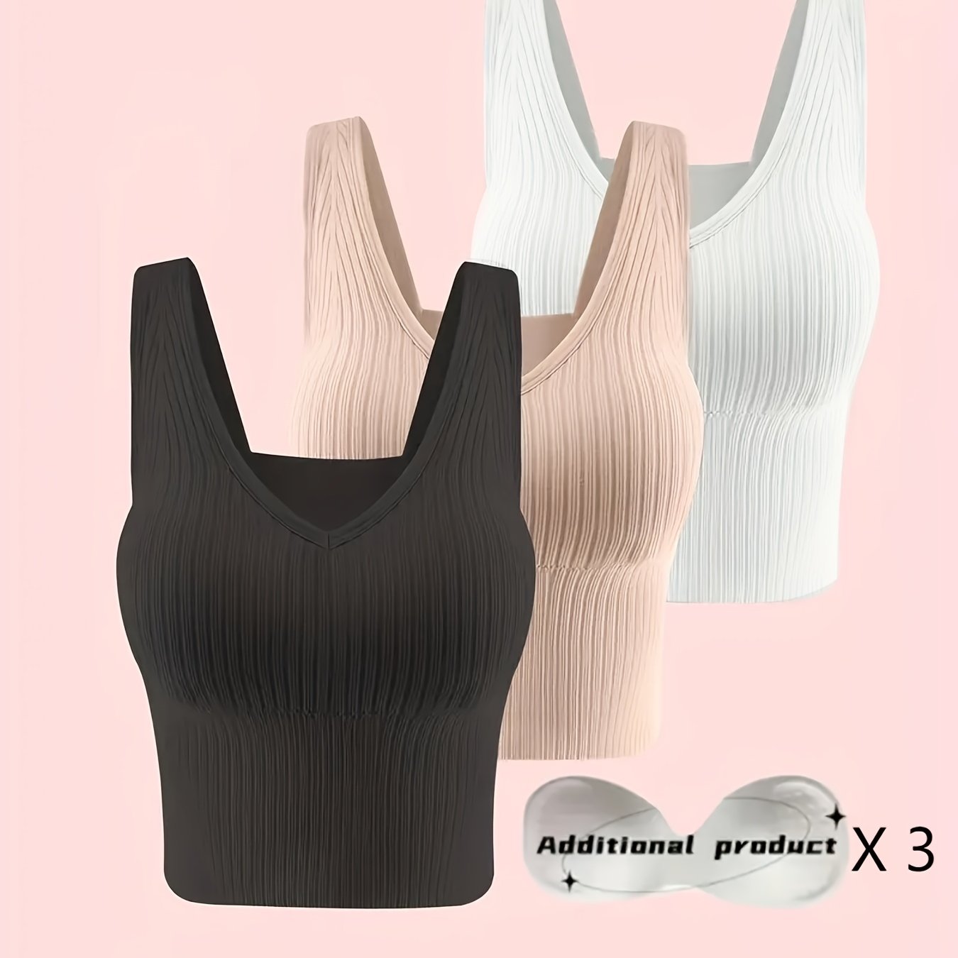 Ribbed tank top with wireless vest bra featuring detachable chest pads for women's lingerie and underwear.