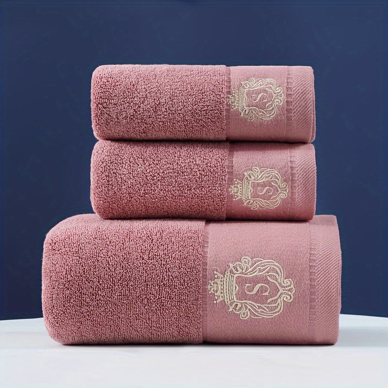 High-quality set of 3 pure cotton towels, soft and skin-friendly. Ideal for home, hotels, and beauty salons. Set includes 1 bath towel (380g, 70*140cm) and 2 face towels (100g each, 34*74cm). Excellent absorbency, perfect for bathroom promotions.