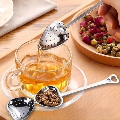 Heart-Shaped Tea Infuser made of Stainless Steel, featuring a Long Handle and Fine Mesh Strainer. Ideal for gifting during Christmas, Halloween, Thanksgiving, Valentine's Day, and Graduations.