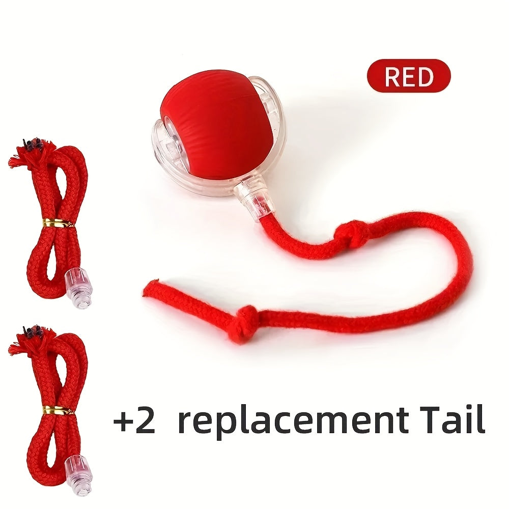 360° Smart Rolling Pet Ball Toy for Cats and Dogs - Interactive Indoor Play, USB Rechargeable, Red Silicone Ball with Rope Handle, Cloud Pattern Design, Fast Carpet Rolling, All Breed Sizes