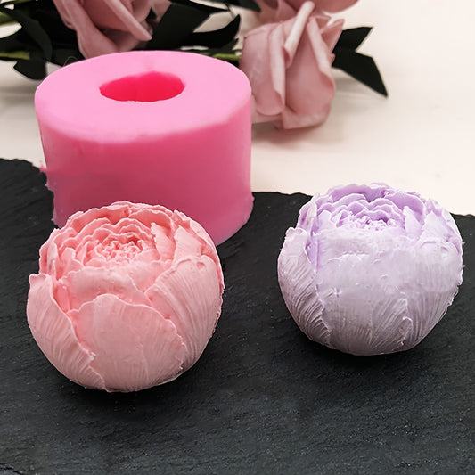 1pc Floral Silicone Mold for Chocolate, Mousse, Ice Cream, and Candle Making - Rose & Peony Designs in Pink and Purple