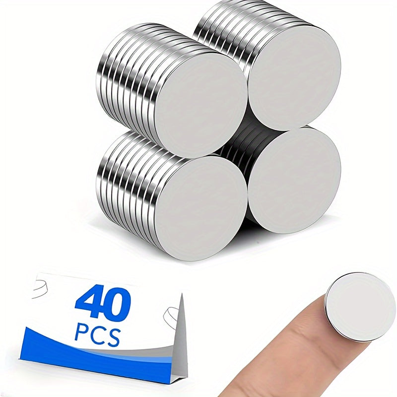 40 Neodymium Magnets, Metal Construction, Powerful Round Disc Magnets, Ideal for a Range of Office Uses.