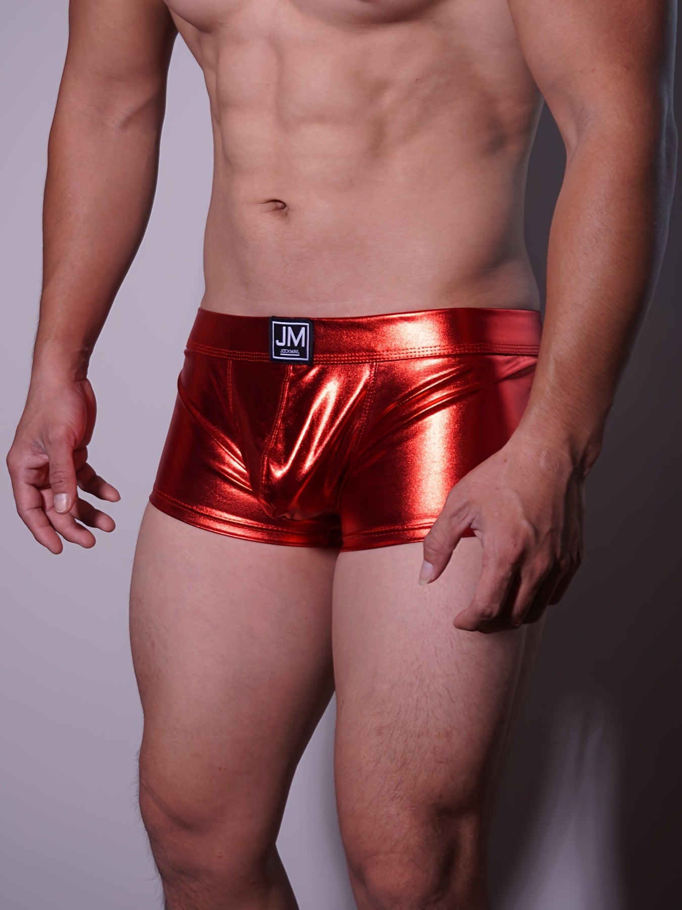 JOCKMAIL Men's Metallic Shiny Boxer Briefs - Gradient Color, Low-Rise, Durable Nylon Blend, Perfect for Parties & Daily Wear.