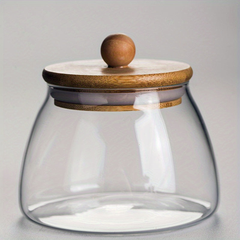 Glass Food Storage Container with Wooden Lid - Ideal for Storing Candy, Spices, and More!