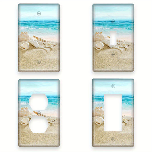 Unbreakable Conch Beach Printed Single Rocker Light Switch Cover - Dual Hole Design, Easy Twist-On Installation, Battery-Free Home Decor