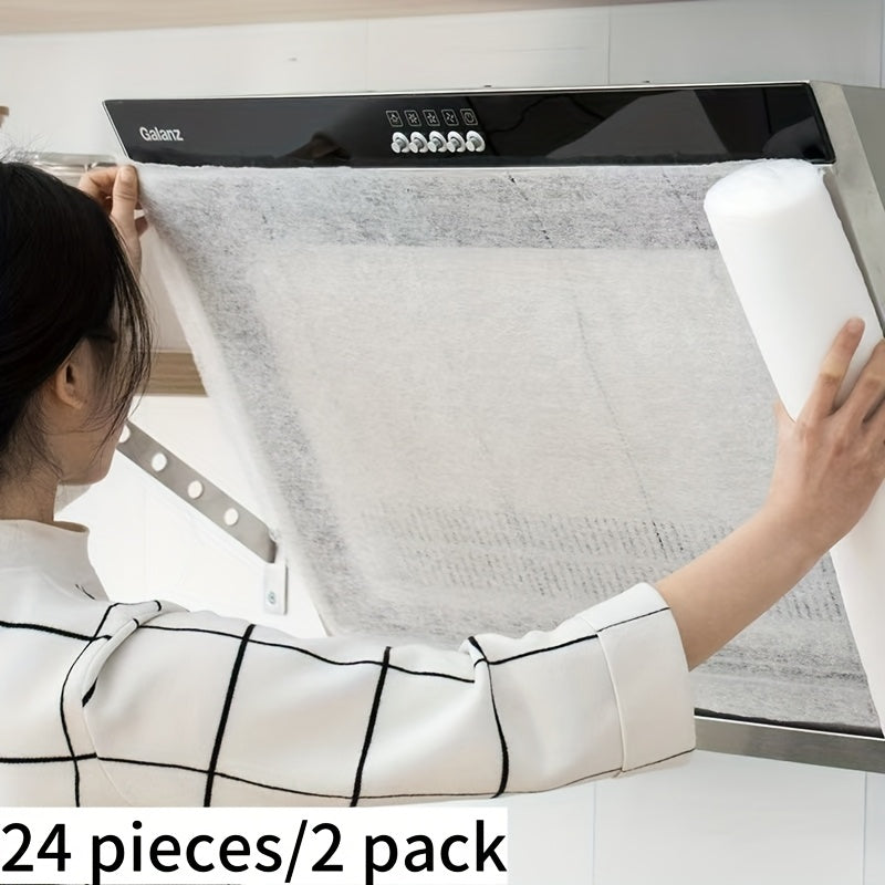 Oil-proof covers for kitchen range hoods, 12/24 pieces, disposable side oil-absorbing film, no battery needed.