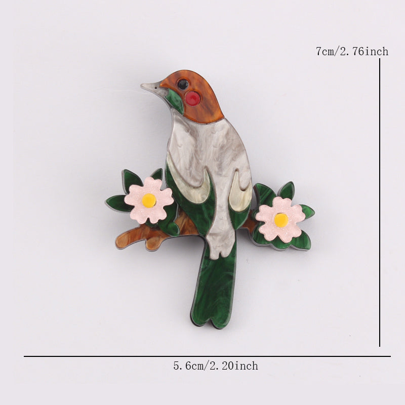 Fashion Accessory: Vintage Inspired Bird Brooch Pin with Luxurious Acrylic, Enamel Detailing, Unique Irregular Shape, and Quirky Animal Theme