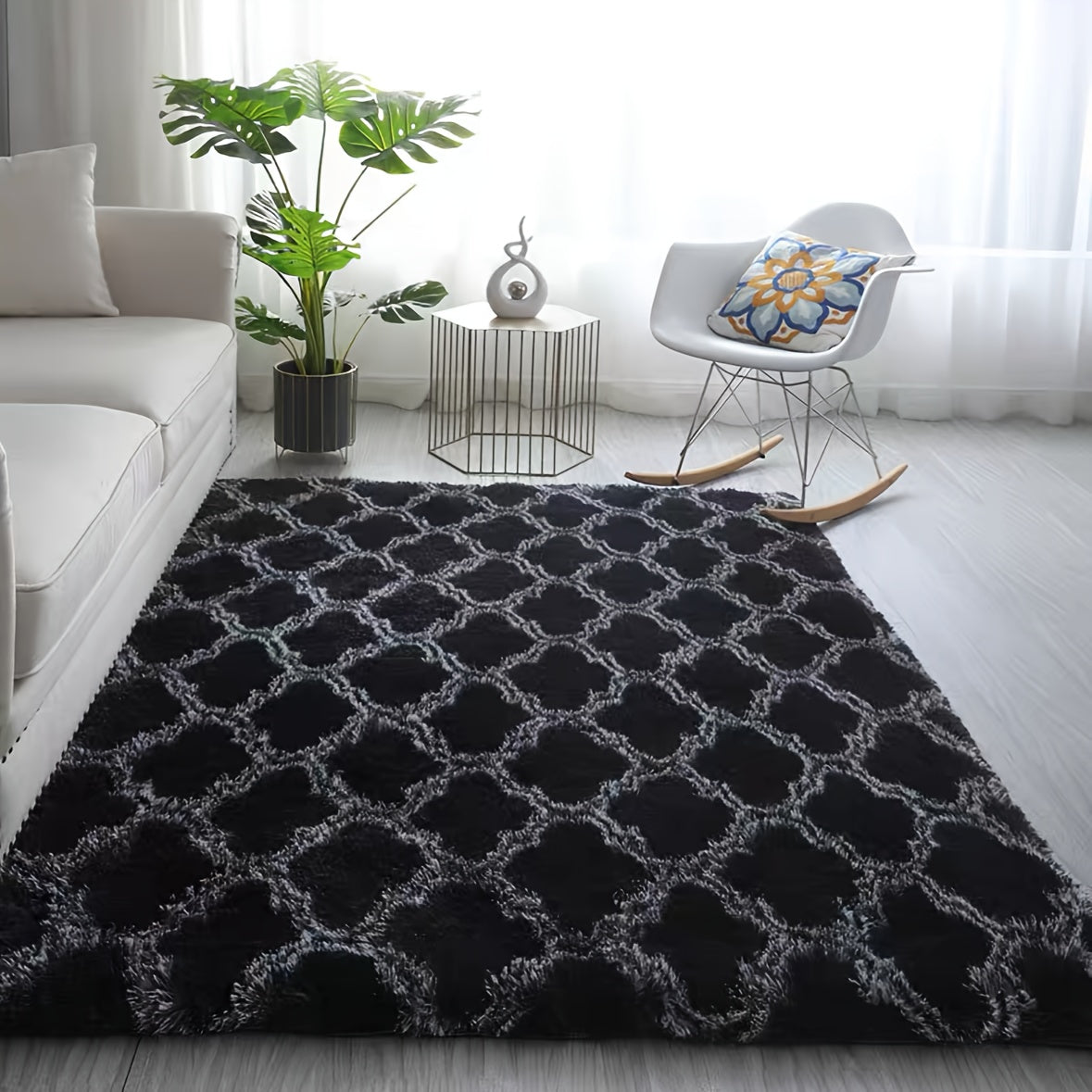 1 piece of a fluffy long pile area rug, designed with a non-slip feature and soft material. Perfect for adding a cozy Nordic style to your home decor, ideal for placing in the living room, sofa area, or by the bay window as a soft bedroom bedside carpet.