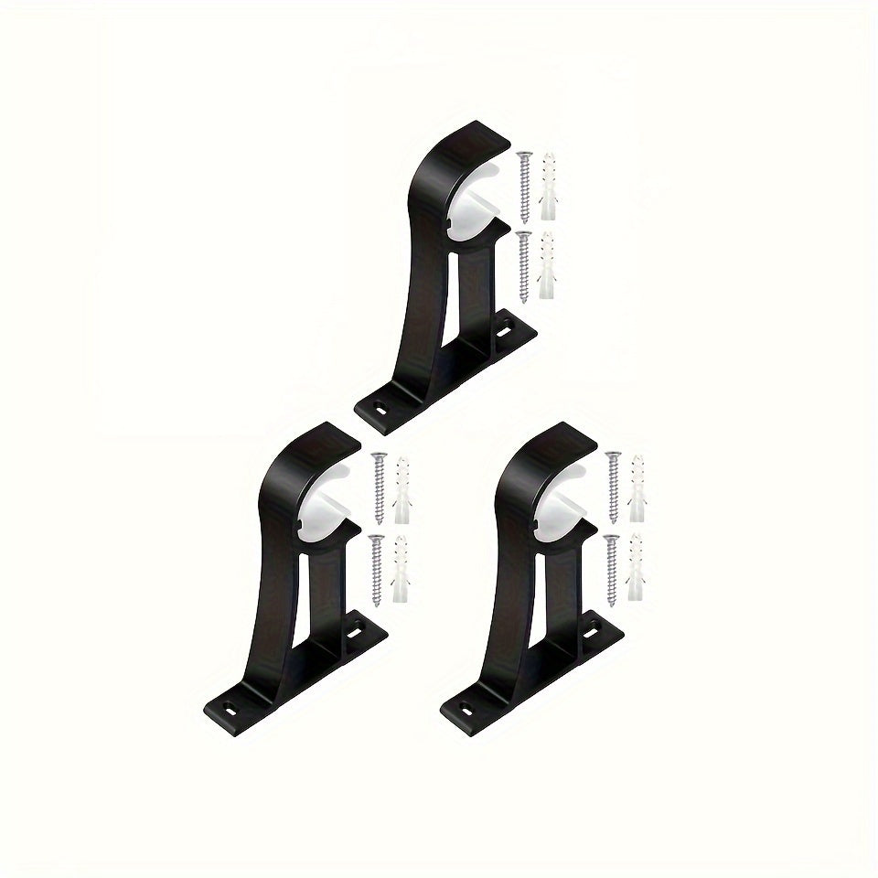 Set of 2 Sleek and Sturdy Black Aluminum Curtain Rod Holders Including 2 Screws and Plastic Expansion Pieces - Simple to Install with a Flexible Design