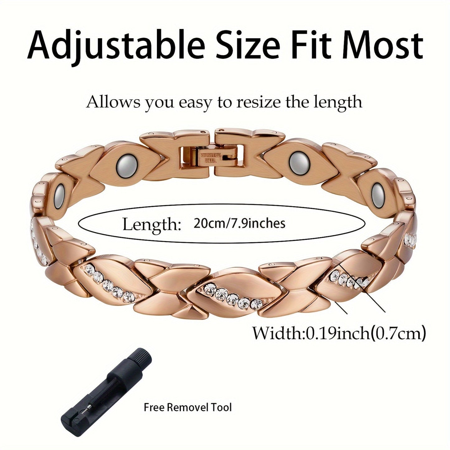 1-piece Women's Titanium Steel Magnetic Bracelet, Adjustable Length with Sizing Tool included, Stylish and Fashionable Design, Ideal Christmas Gift, Suitable for Everyday Wear in any season.